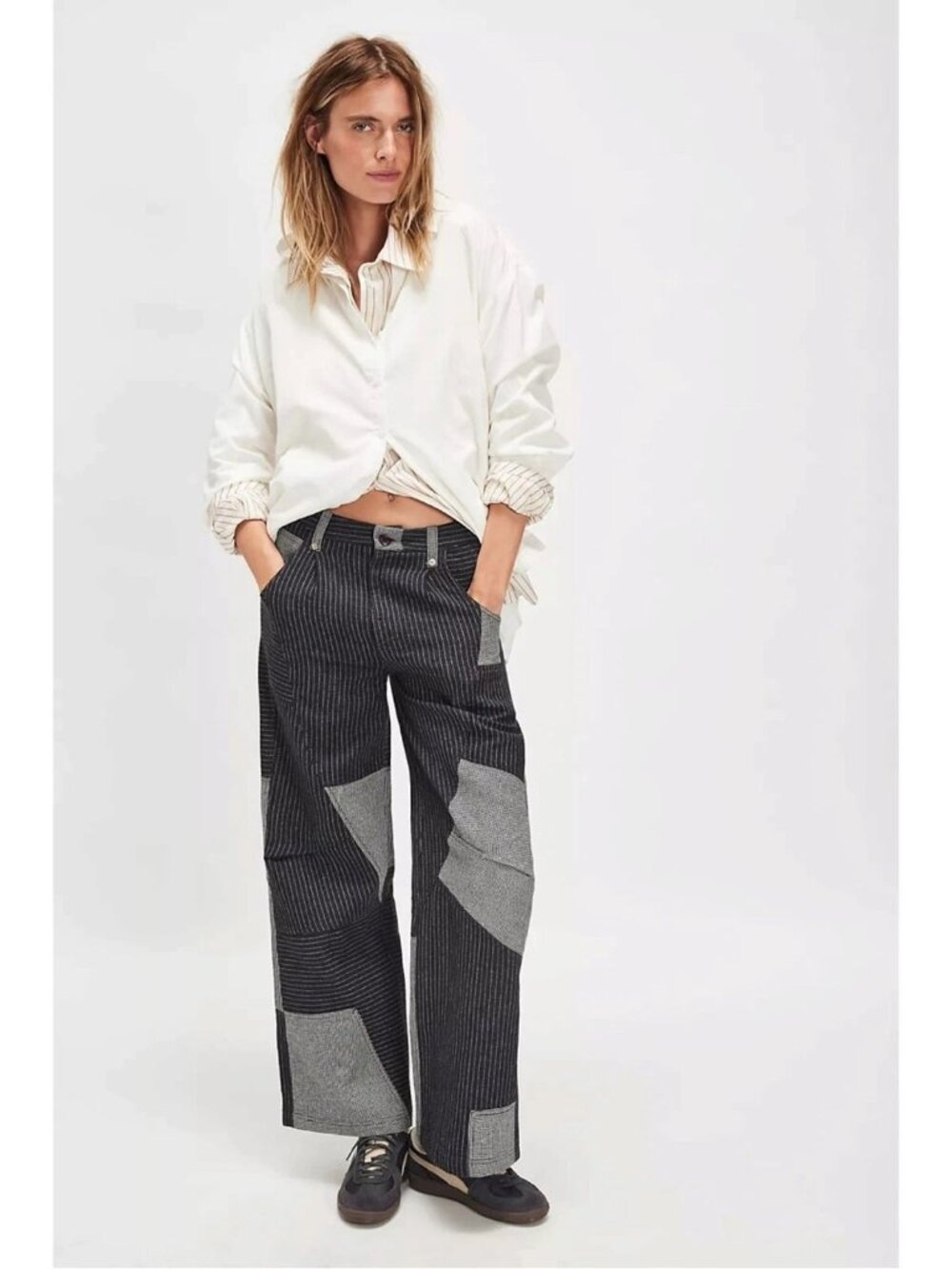 NWT Free People This Or That Bohemian Patchwork Wide Leg Trousers Pants Size 4